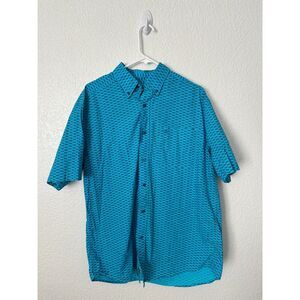 Ariat Men's Large "Lowan" Short Sleeve Button Down Western Shirt Blue Geometric